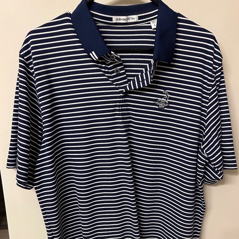 Pinehurst Resort Ashworth Blue Striped Golf Polo, Size Large, Like New